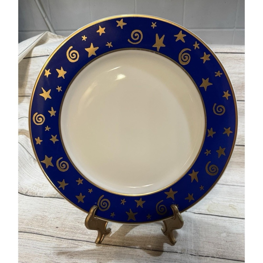 Pottery Barn Blue Gold Celestial Dinner Plate 10.78" Vintage Japan